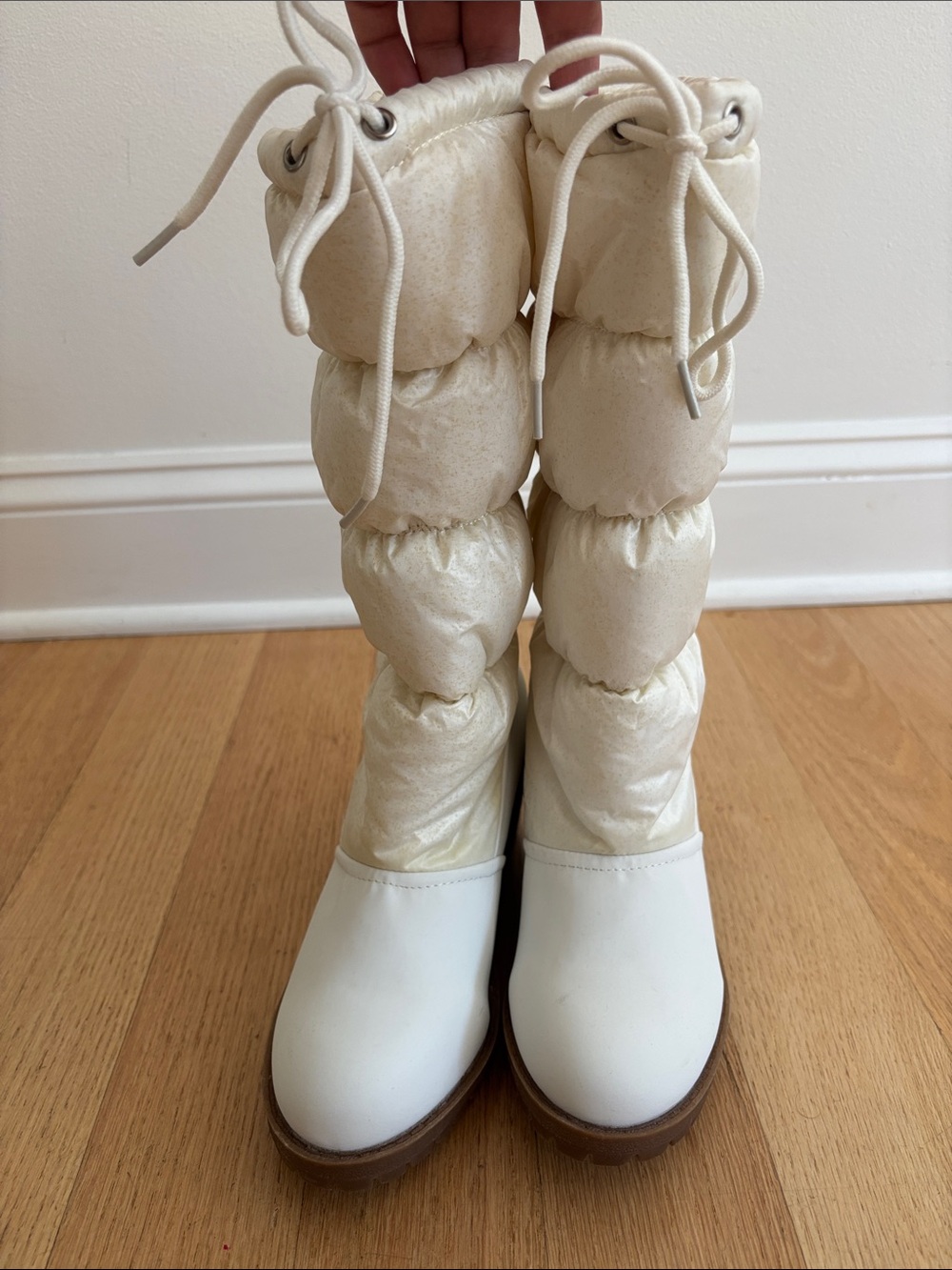 Mudd Cream Quilted Puffer Lace-Top Winter Boots